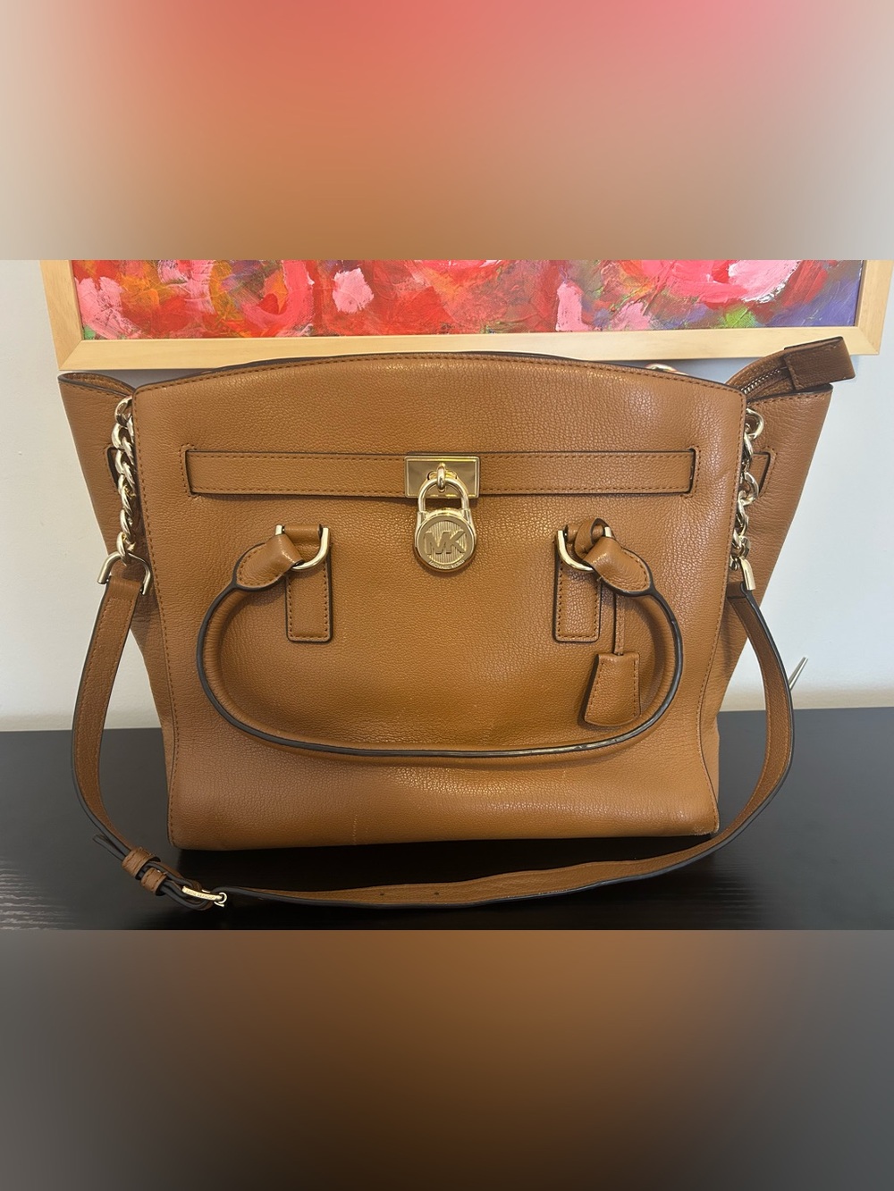 Michael Kors Cognac Leather Tote with Gold Hardware